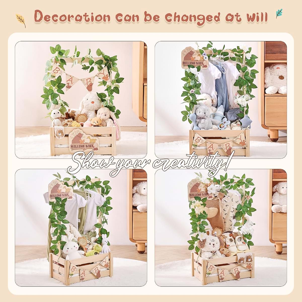 Wooden Forest Theme Baby Shower Crate with Adjustable Handle