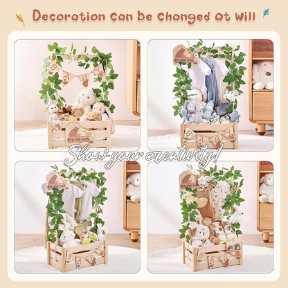 Wooden Forest Theme Baby Shower Crate with Adjustable Handle