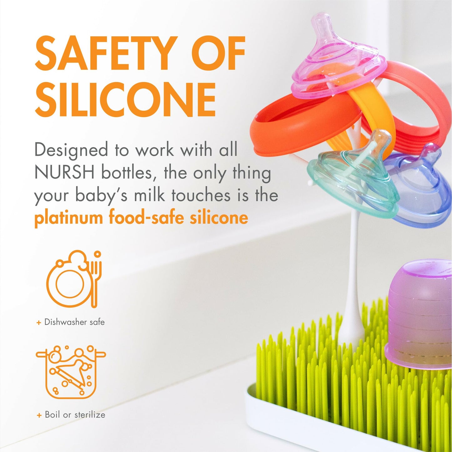 Boon Nursh Silicone Baby Bottle Nipples Fast Flow