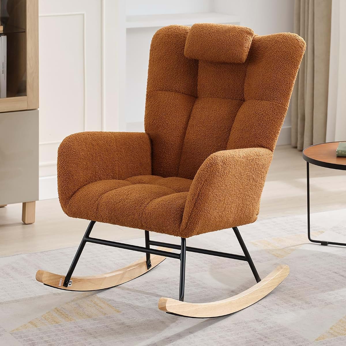 Takywep Teddy Upholstered Nursery Rocking Chair with Wing Backrest