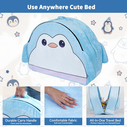 Folding Toddler Floor Bed with Penguin Design for Travel and Home