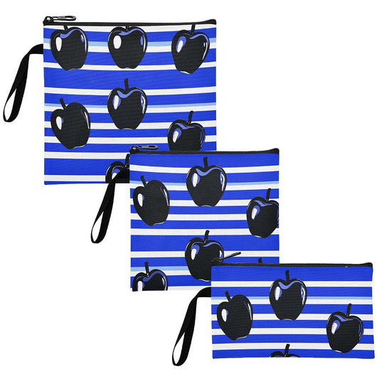 Yoogain 3-Piece Reusable Snack and Sandwich Bag Set in Black and Royal Blue Stripe