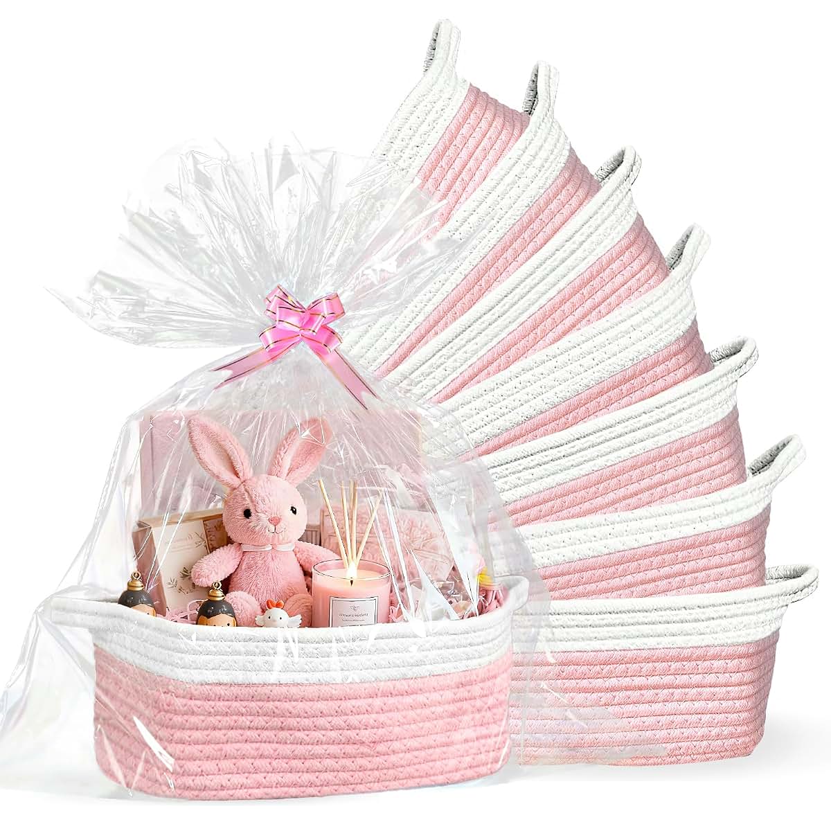 Succwoah 8 Pack Small Cotton Rope Woven Baskets With Gift Supplies