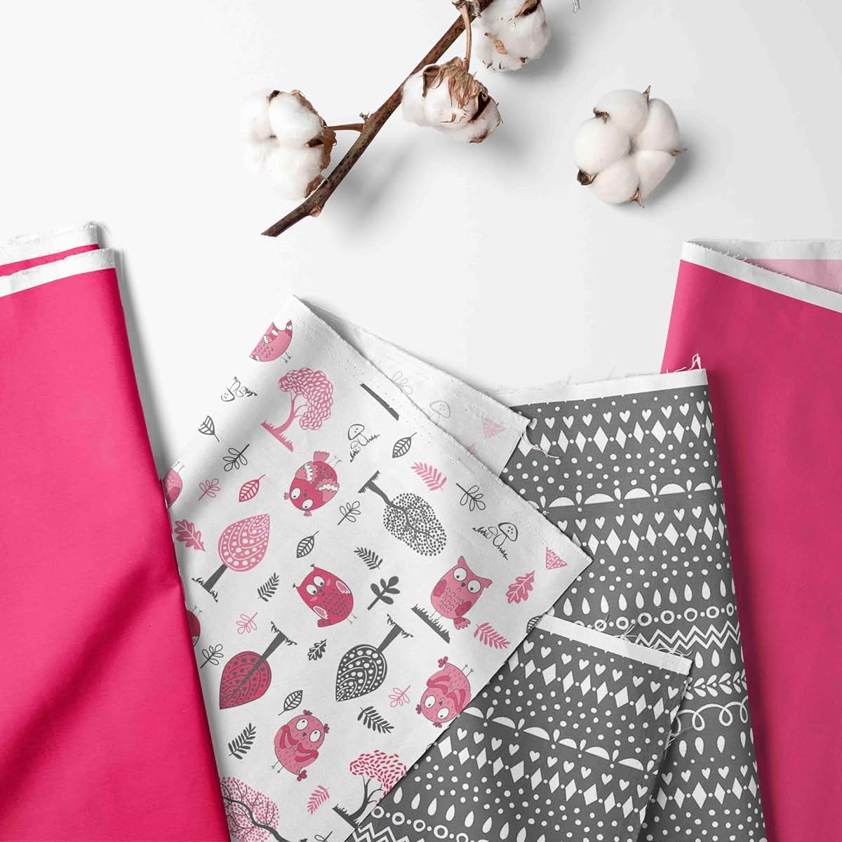 Bacati Owls Girls Cotton Nursery Storage Caddy, Pink/Grey (photo 3)