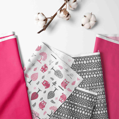 Bacati Owls Girls Cotton Nursery Storage Caddy, Pink/Grey (photo 3)