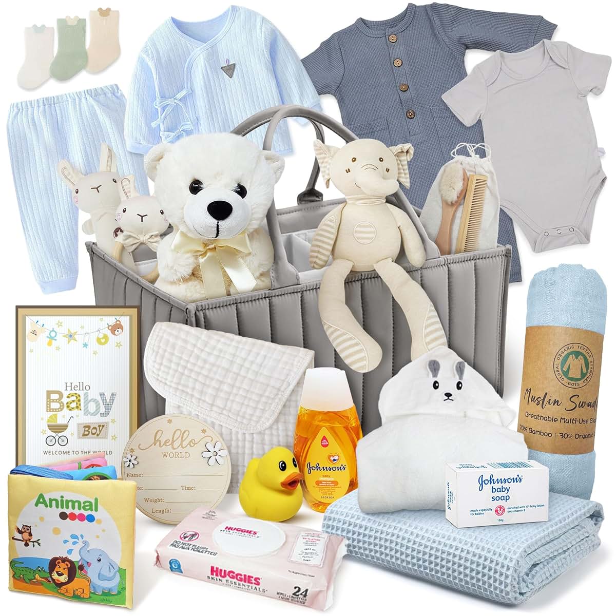Beyond The Box Baby Boy Gift Basket In A Diaper Bag (photo 3)