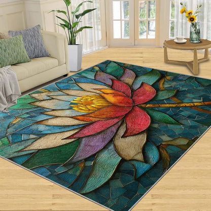 HYGIUID Floral Relief Area Rug 5x6 - Low Pile Rectangular Floor Decor (photo 3)
