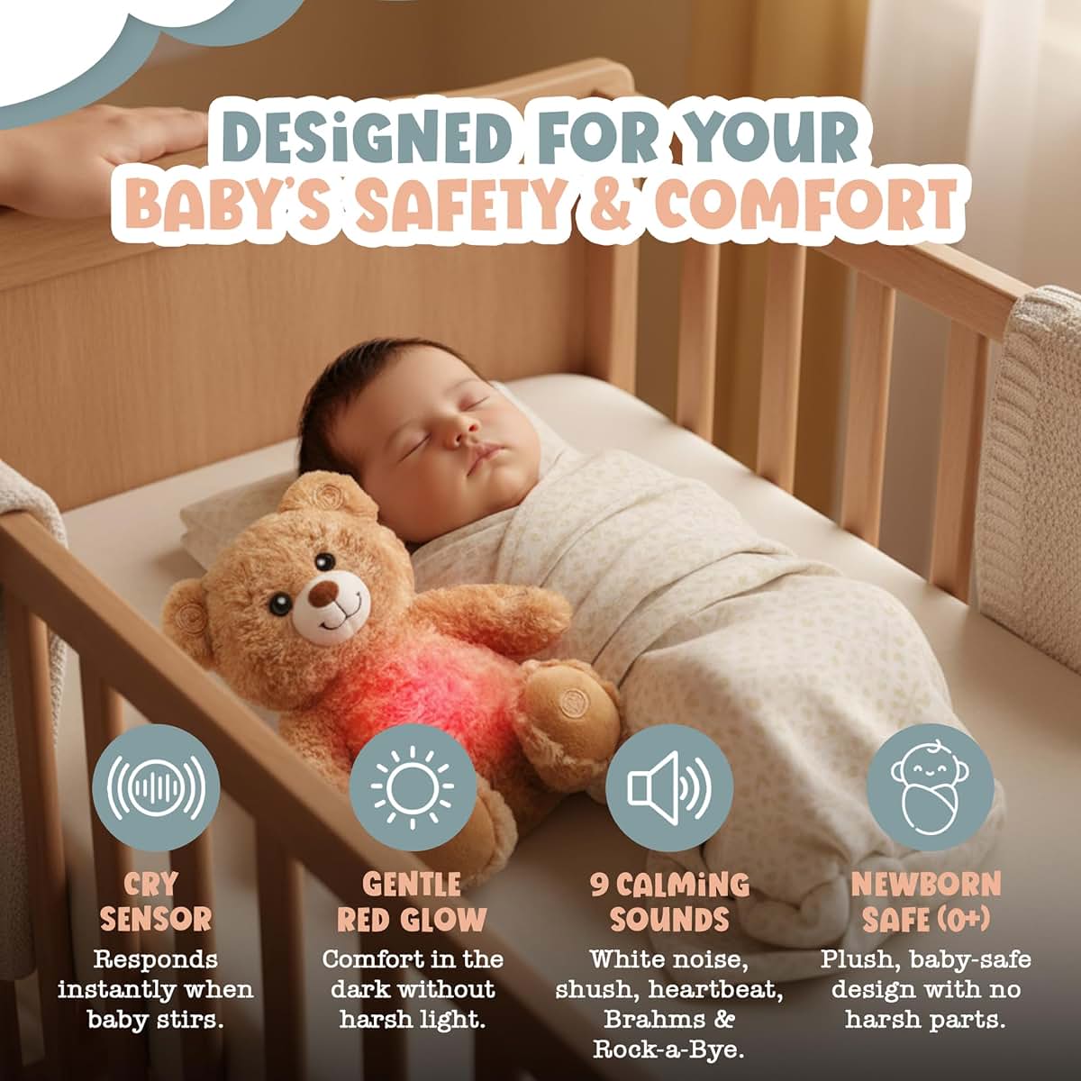 Gemma Joy Teddy Bear Plush Heartbeat Sleep Soother With Cry Sensor (photo 2)