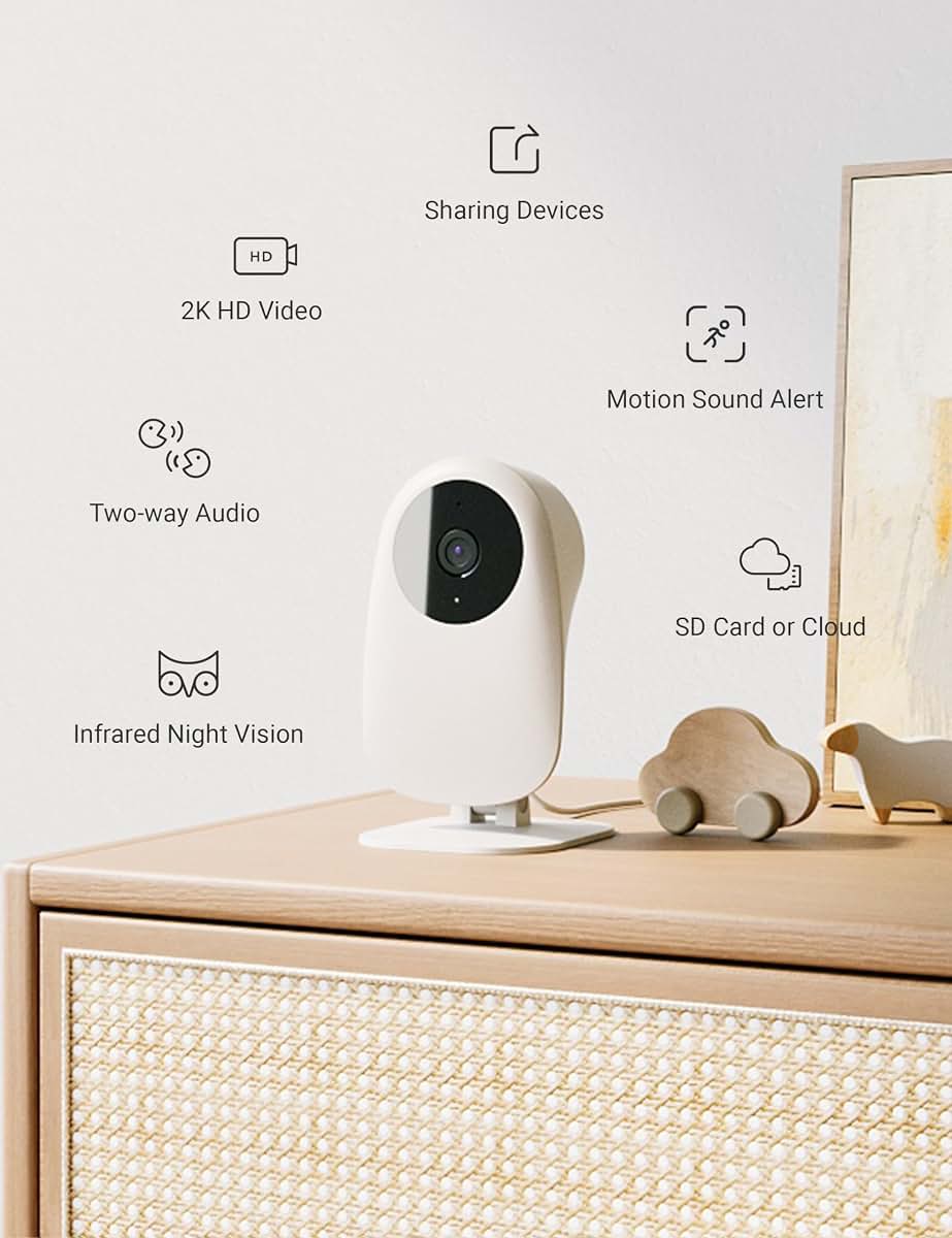 Nooie 2K Baby Monitor with Camera and Audio, Night Vision, Two-Way Audio, SD Card Included