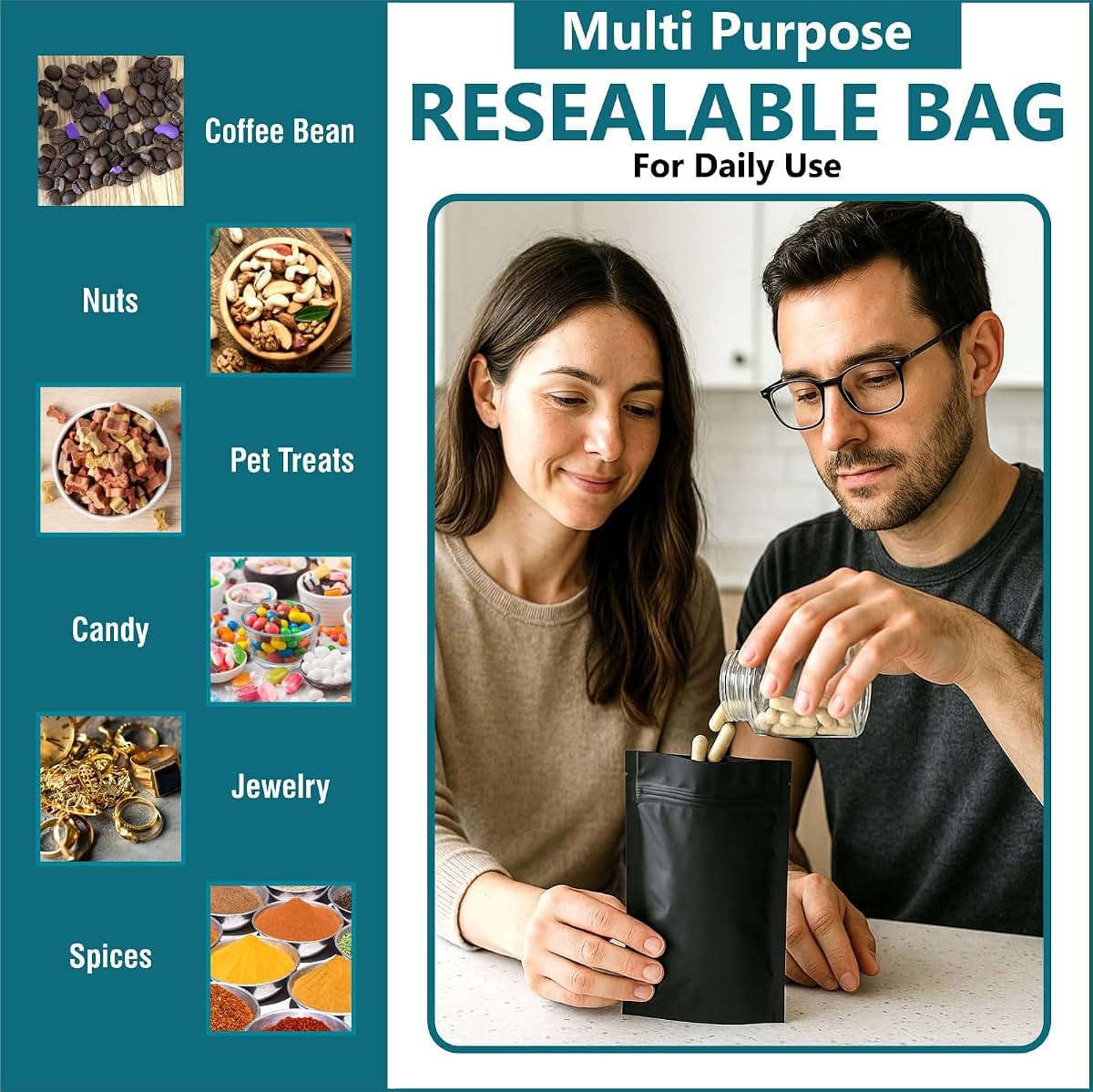 Packaging Guru 100 Pack Matte Black Child Resistant Mylar Bags 14.5"x12" (photo 3)