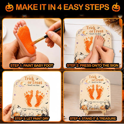 SAMDEMORY POD Baby's First Halloween Wooden Footprint Keepsake Sign with Stand (photo 3)