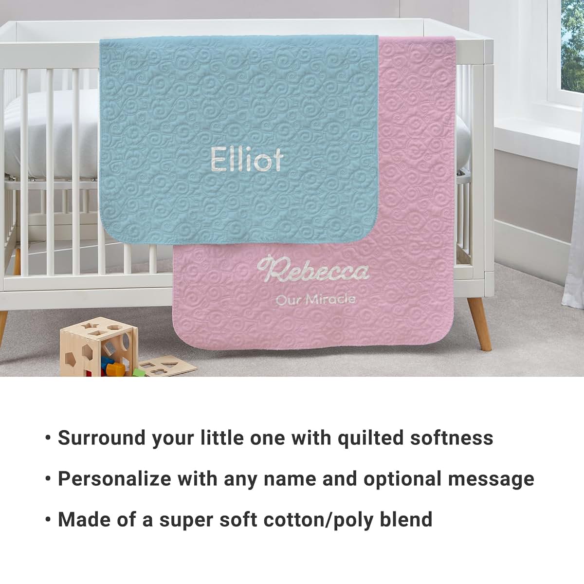 Let's Make Memories Personalized Baby Blanket - Large Gray Quilted (photo 4)