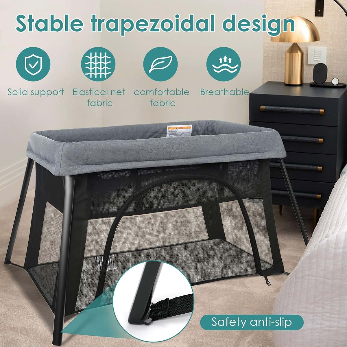 FENGZIZH Travel Compact Bassinet, Lightweight Foldable Playpen, Grey (photo 2)