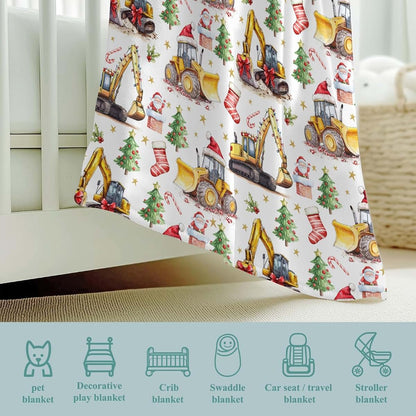 Wicbfdfv Cute Christmas Construction Trucks Santa Pine Trees Baby Boy Girl Blankets Vintage Digger Vehicles Candy Gift