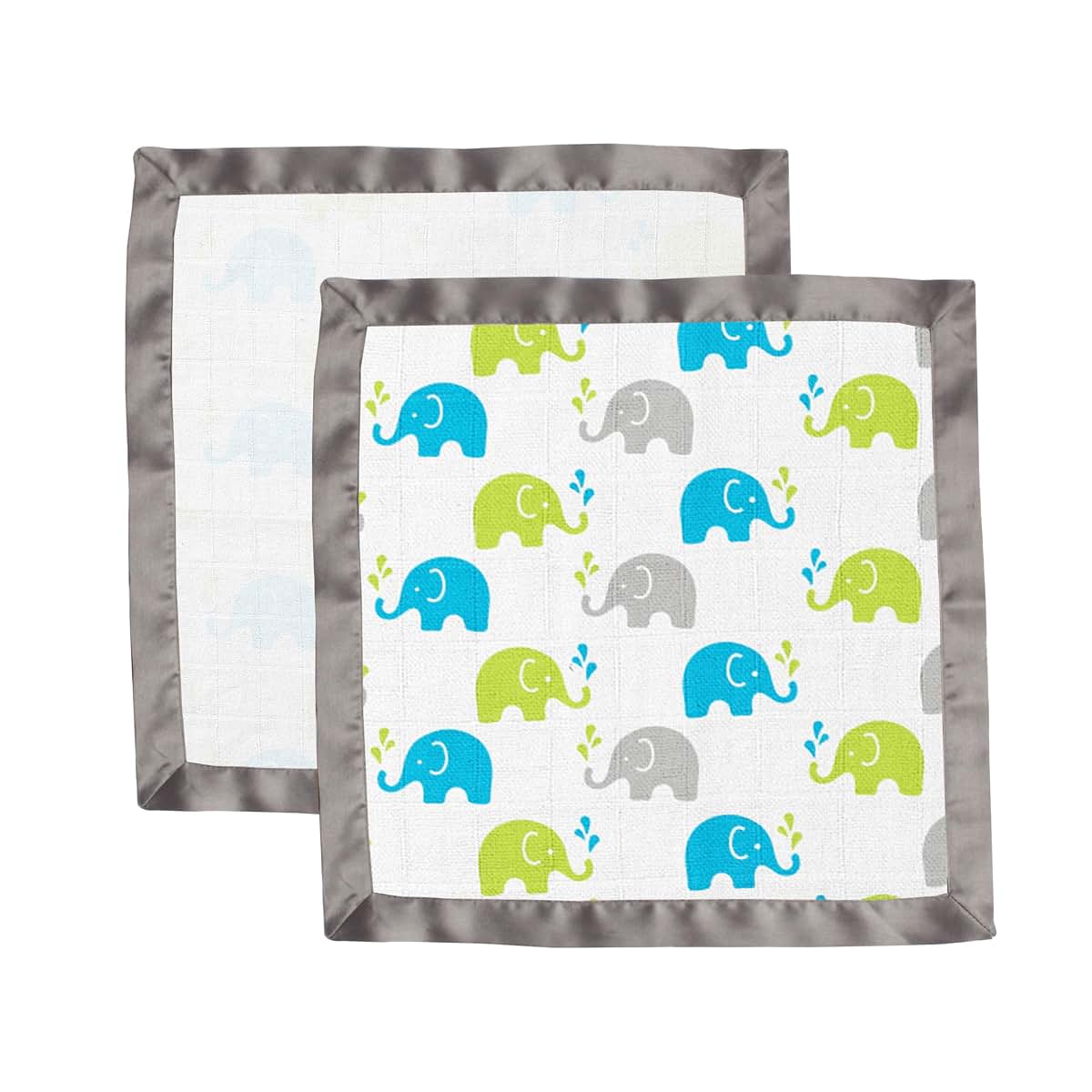 Bacati Elephants Muslin 2 Piece Security Blankets, Aqua/Lime/Grey (photo 4)