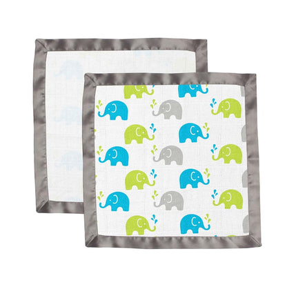 Bacati Elephants Muslin 2 Piece Security Blankets, Aqua/Lime/Grey (photo 4)
