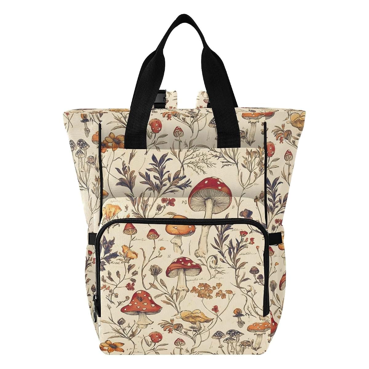 Bolaz Vintage Mushroom Diaper Bag Backpack Tote with Stroller Straps, Large Capacity