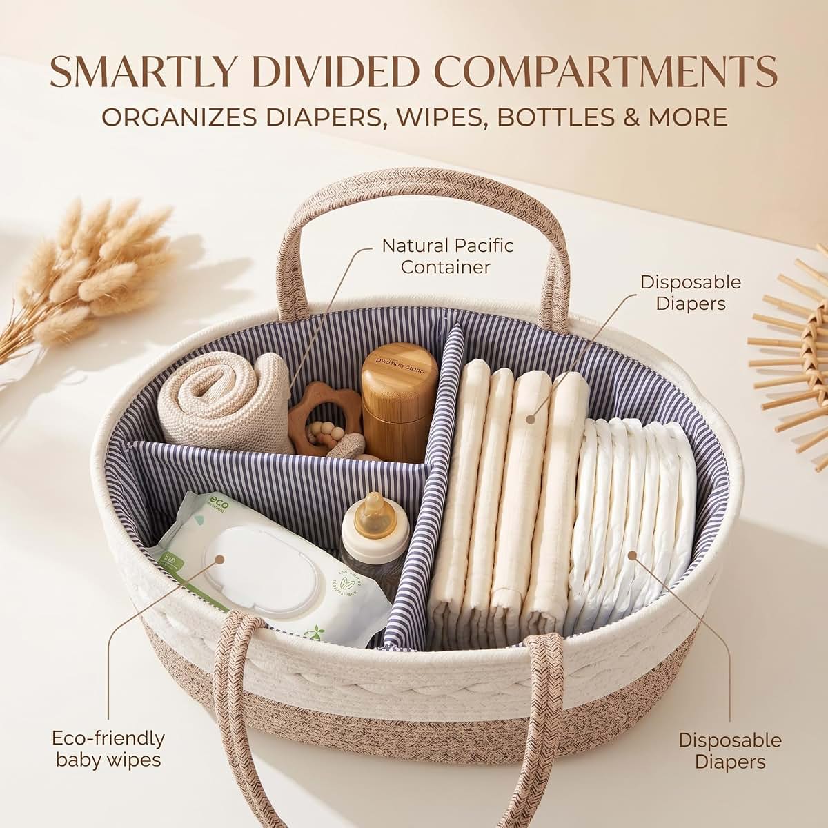 WeaveDecor Baby Diaper Caddy Organizer with Removable Compartments, 14.2"L x 7"W x 8.7"H, 100% Handmade Woven Cotton (photo 3)