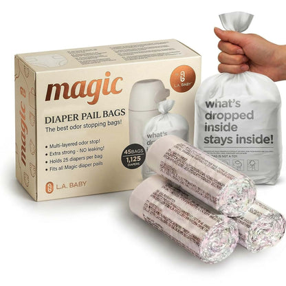 L.A. Baby Magic Diaper Pail Refill Bags, 45 Count, Multi-Layer Odor-Locking, Holds 1125 Diapers