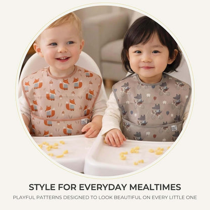 Lillomilo Waterproof Baby Bibs 3-Pack with Food Catcher, Animal Design