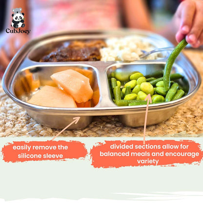 CubJoey Stainless Steel Kids Plates with Removable Silicone Suction Sleeves, 2 Pack (photo 4)