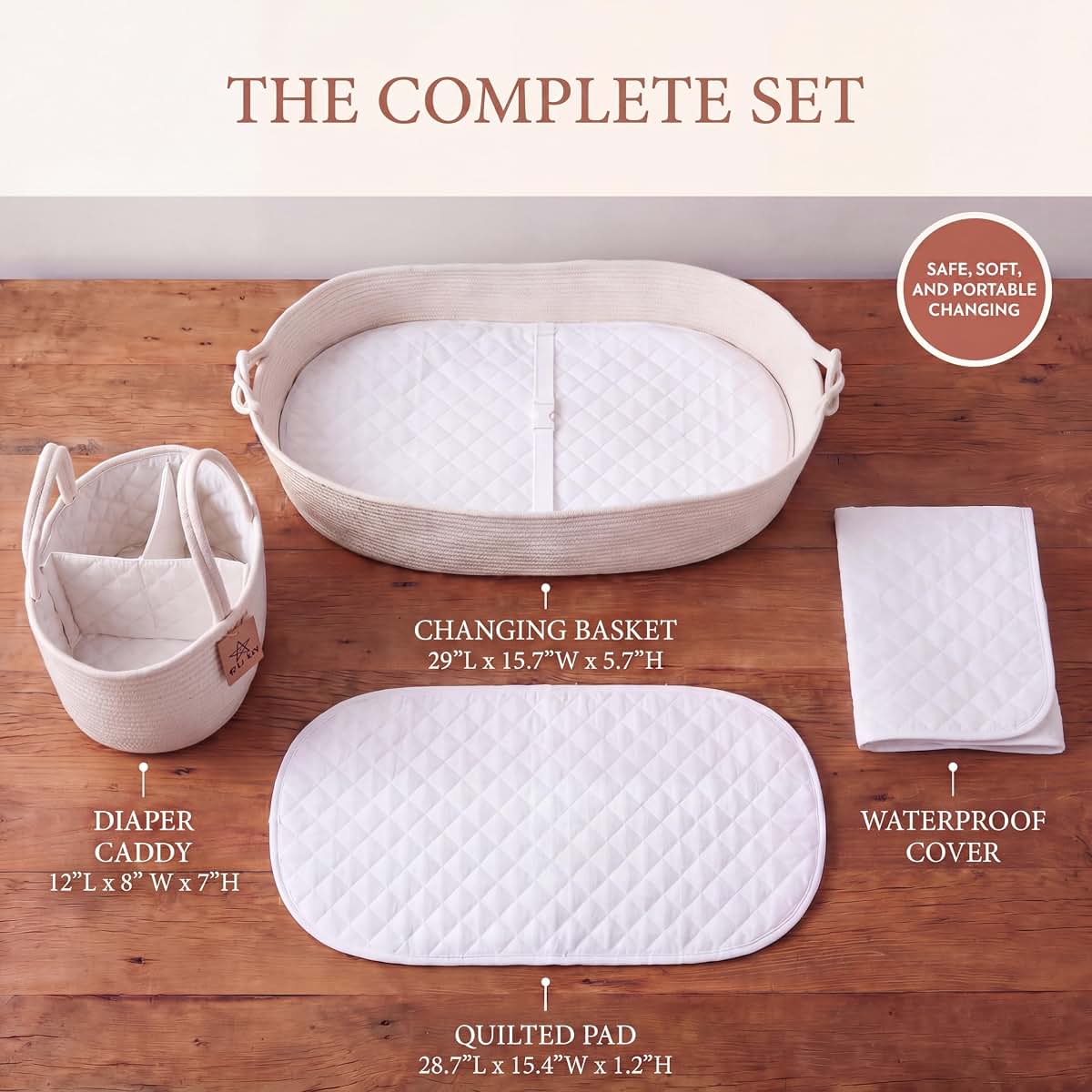 WLFXSI Baby Changing Basket with Diaper Caddy | Moses Basket for Newborn | Portable Changing Pad Table & Dresser Topper (photo 2)