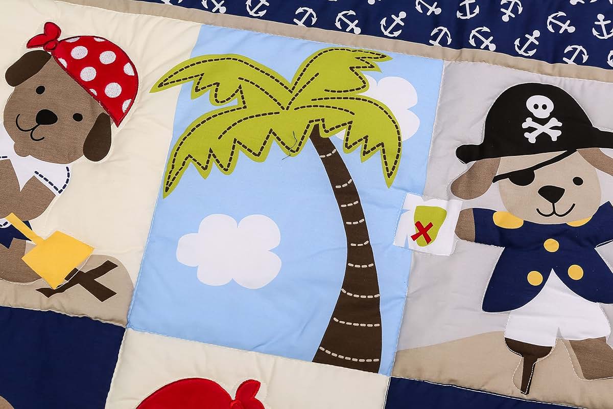 CribMATE 4-Piece Navy Blue Embroidery Pirate Nursery Crib Bedding Set (photo 4)
