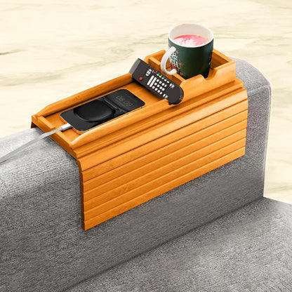 Amzeen Bamboo Couch Cup Holder Tray with Coasters