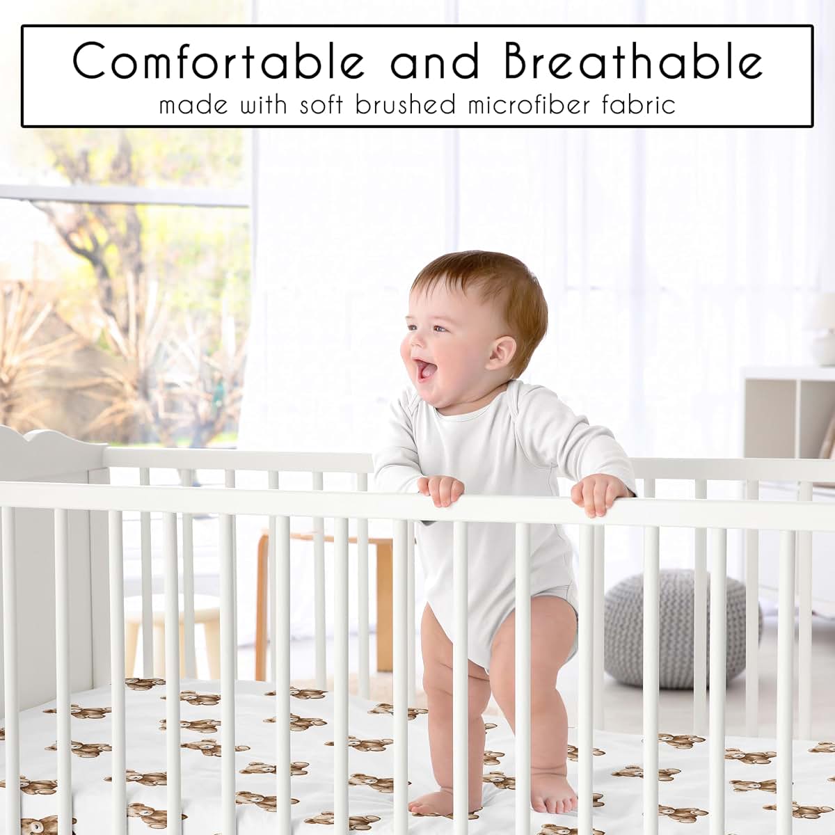 Sweet Jojo Designs Boho Teddy Bear Mini Crib Fitted Sheet, Brushed Microfiber, 52x28