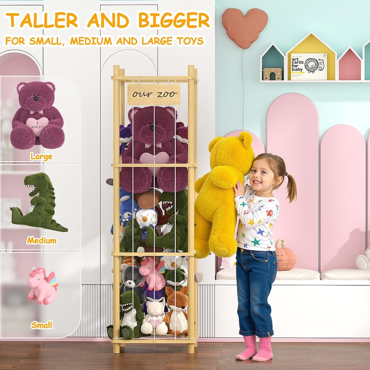Bamboo Stuffed Animal Storage Zoo - Large Toy Organizer for Playroom