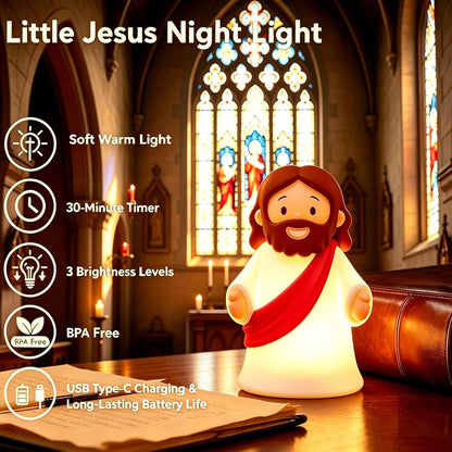 Silicone Jesus Night Light: Dimmer, Rechargeable Decor Lamp