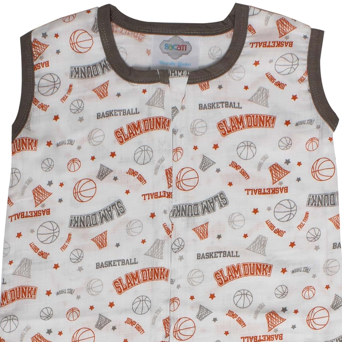 Bacati Basketball Muslin Sleep Sack, Small, Orange/Grey (photo 3)