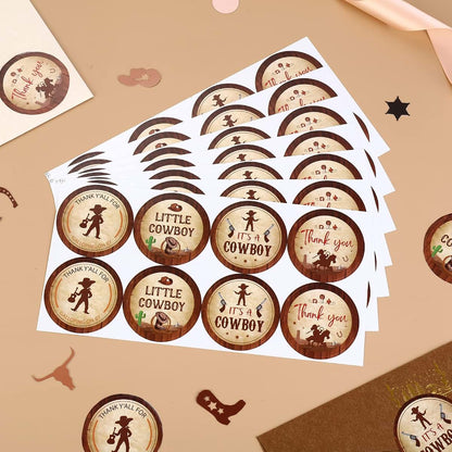 Cowboy Thank You Stickers Kit for Western Baby Shower Party Decorations
