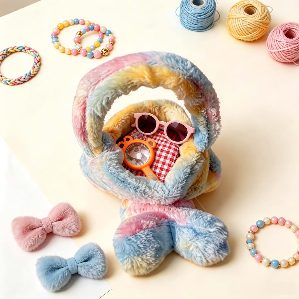 HOUYAN Mini Fluffy Bunny Purse Tote Bag