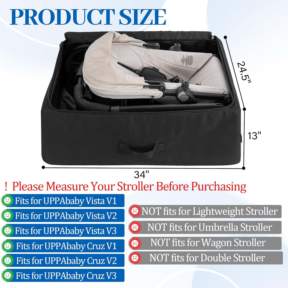 Stroller Travel Bag for Vista/Cruz | Oxford Fabric Gate Check Carrier