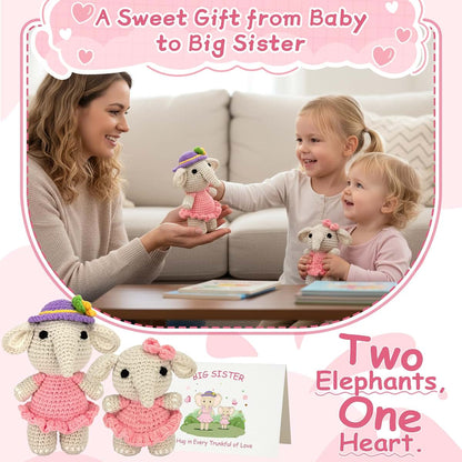 ZenDecor Big Sister Gifts from New Baby, Crochet Elephant Plush with Greeting Card (photo 2)