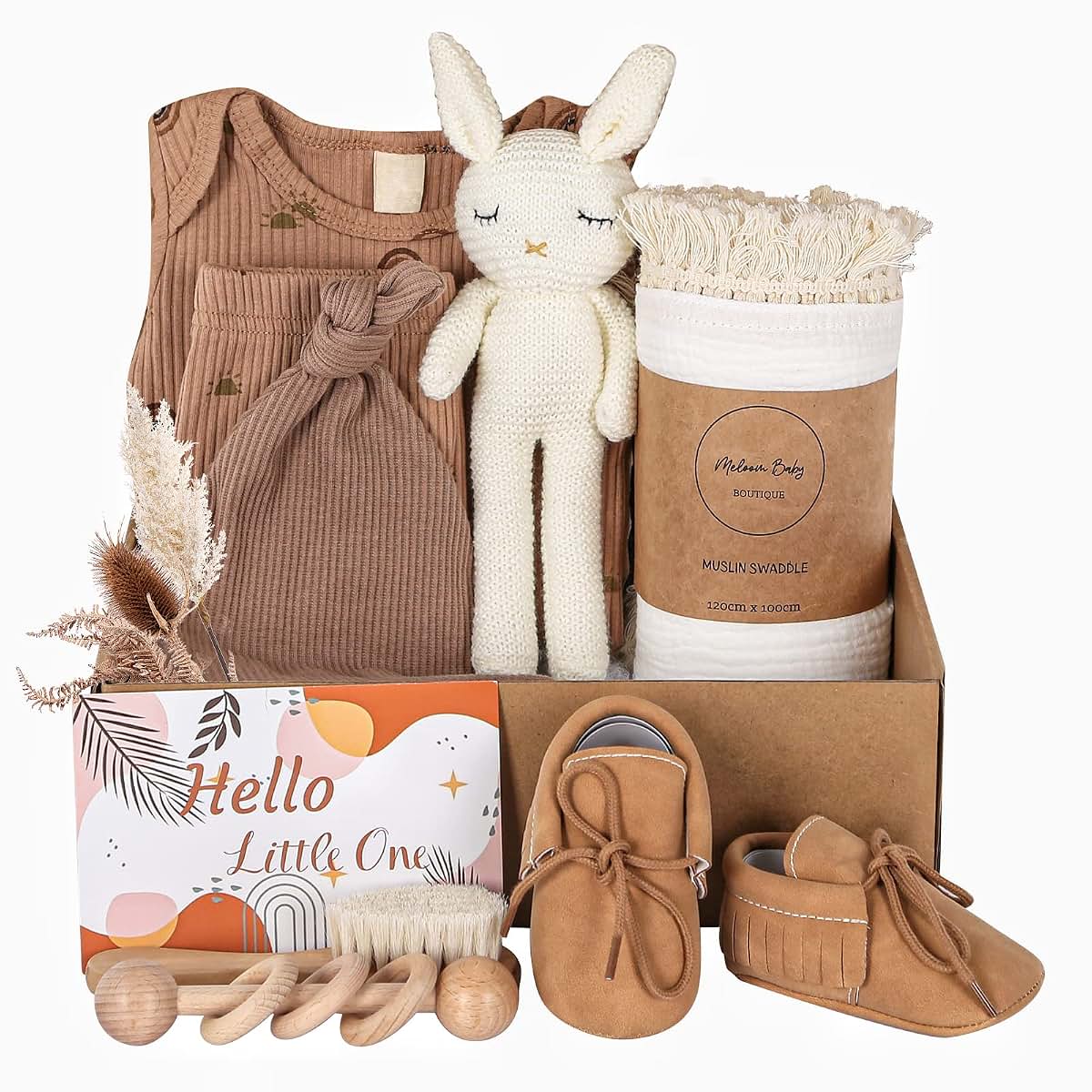 Meloom Baby Gift Set, Newborn Essentials Box In Brown