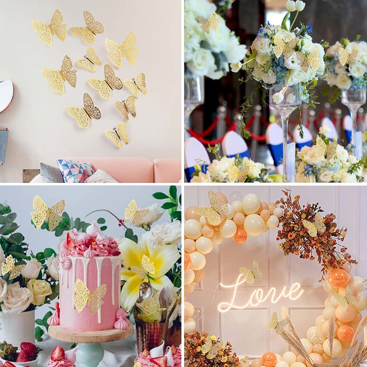 Rncoze 36 Pcs 3D Butterfly Wall Stickers In Gold (photo 3)