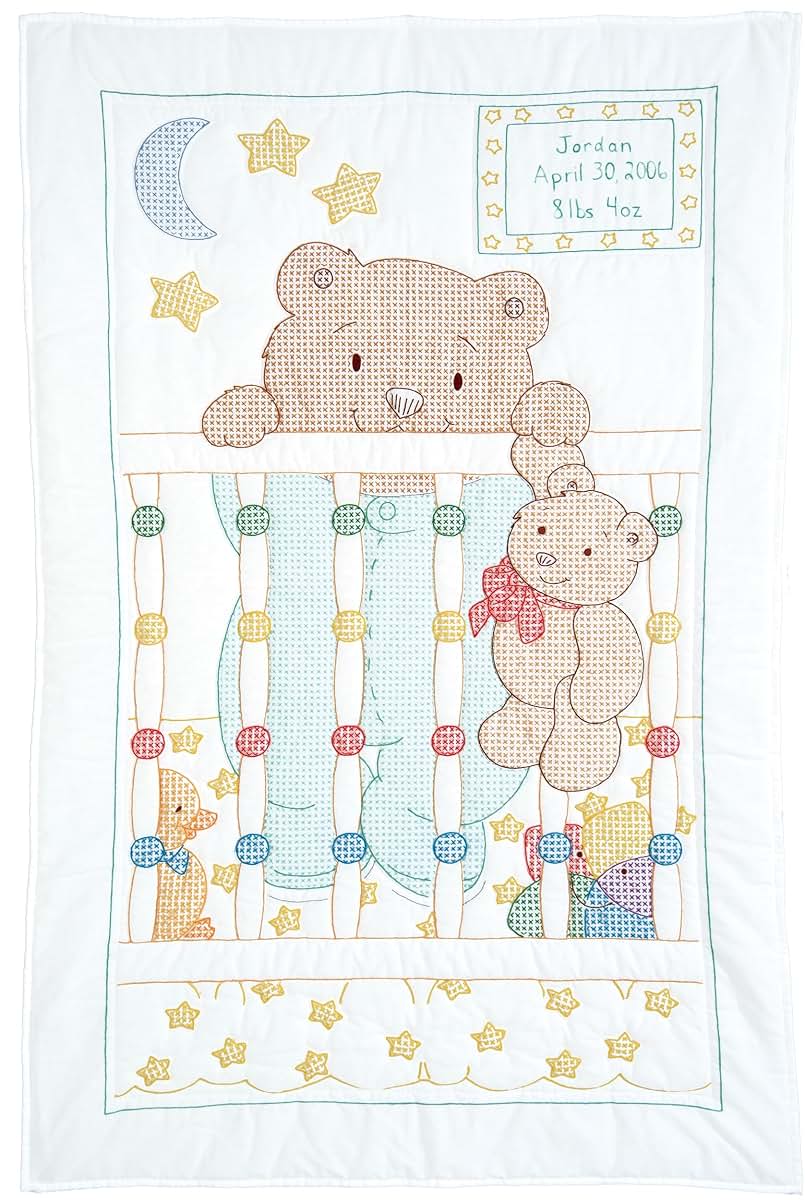 Jack Dempsey Needle Art Peek-A-Boo Teddy Crib Quilt Top