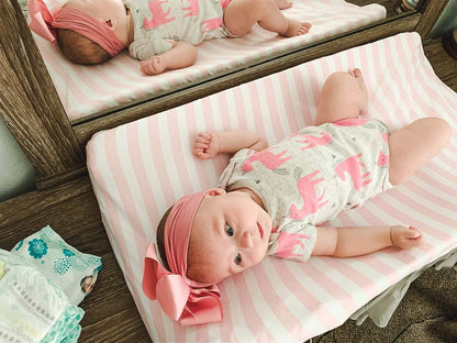 BaeBae Goods Premium Baby 4 Pack Girl Pure Jersey Machine Washable Pink and White Changing Table Cover – Diaper