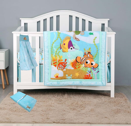 CribMATE Blue Embroidery Sea Turtle Fish Nursery Crib Bedding Set Comforter/Sheet/Skirt/Diaper/Changing Cover