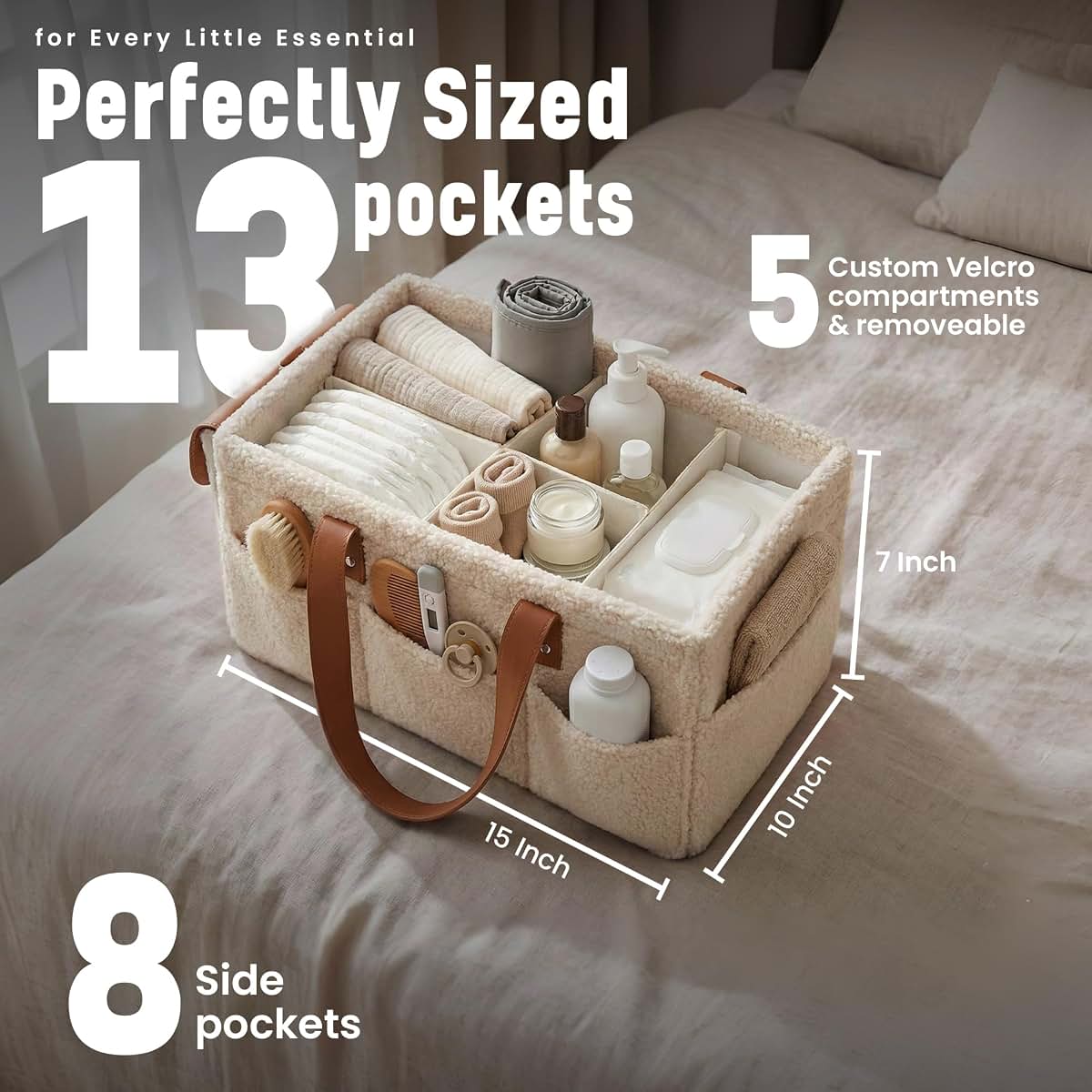 DRAXSTONE Baby Diaper Caddy Organizer with Adjustable Handle and Secure Snap Pocket - Portable Diaper Caddy Basket (photo 2)