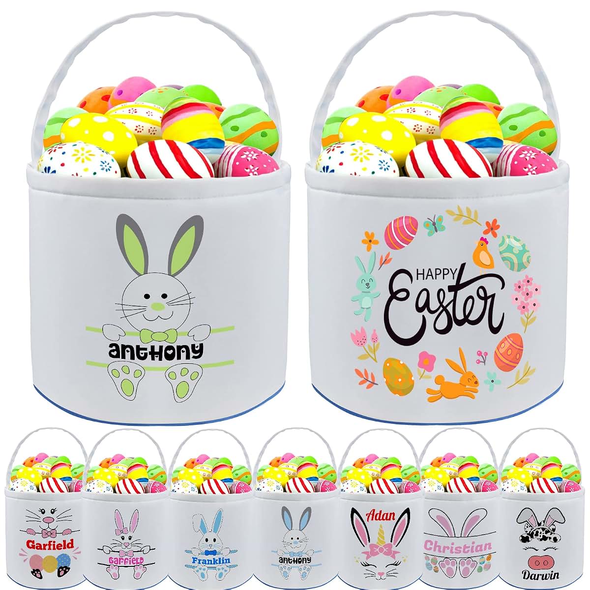 Farmelov Personalized Easter Baskets for Girls Boys Kids with Name Custom Buny Easter Basket Customized Easter Egg Tote