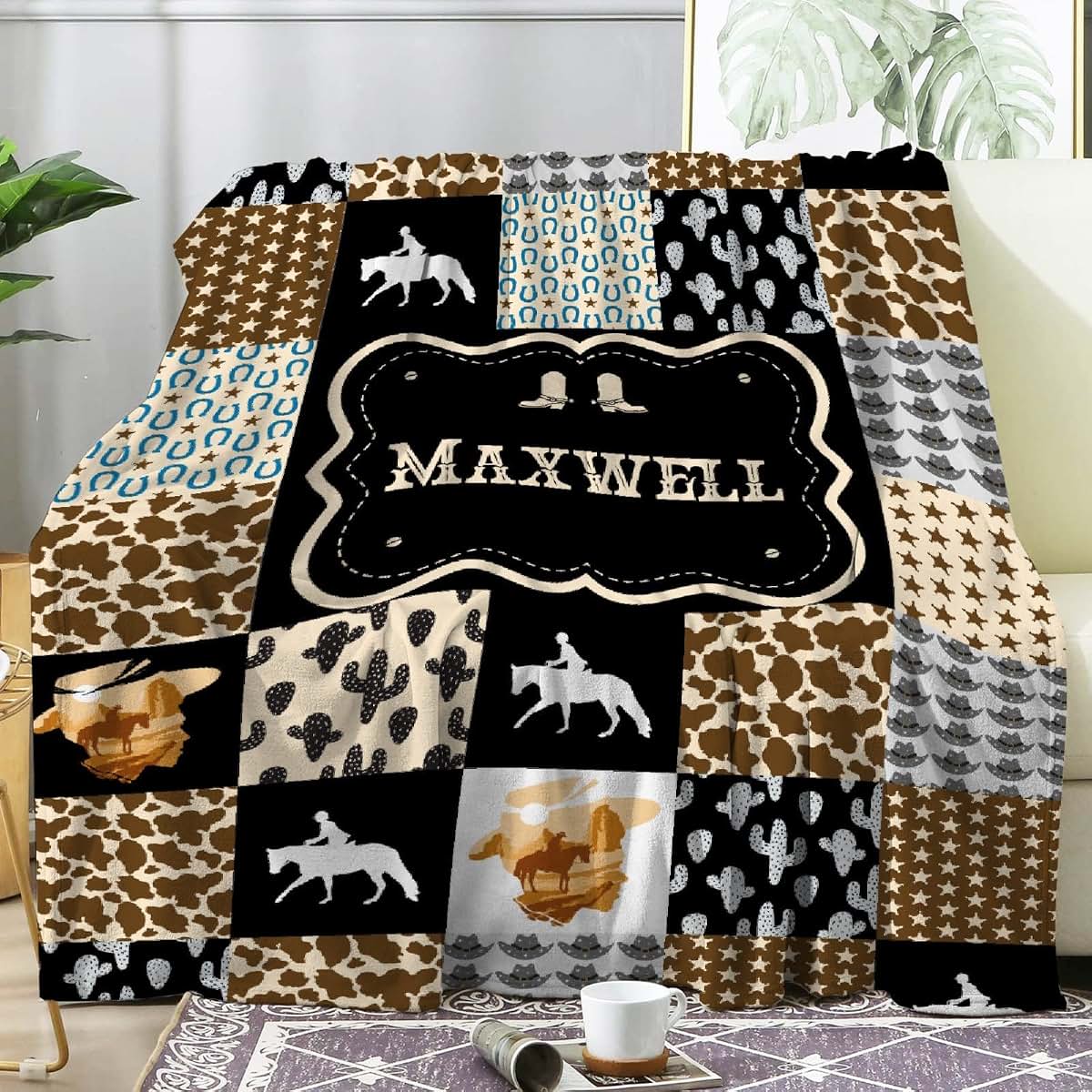 MYSTCOVER Retro Horse Blanket Wild West Gifts for Boys Girls,Animal Western Decor Plush Soft Lightweight Flannel Fleece (photo 2)
