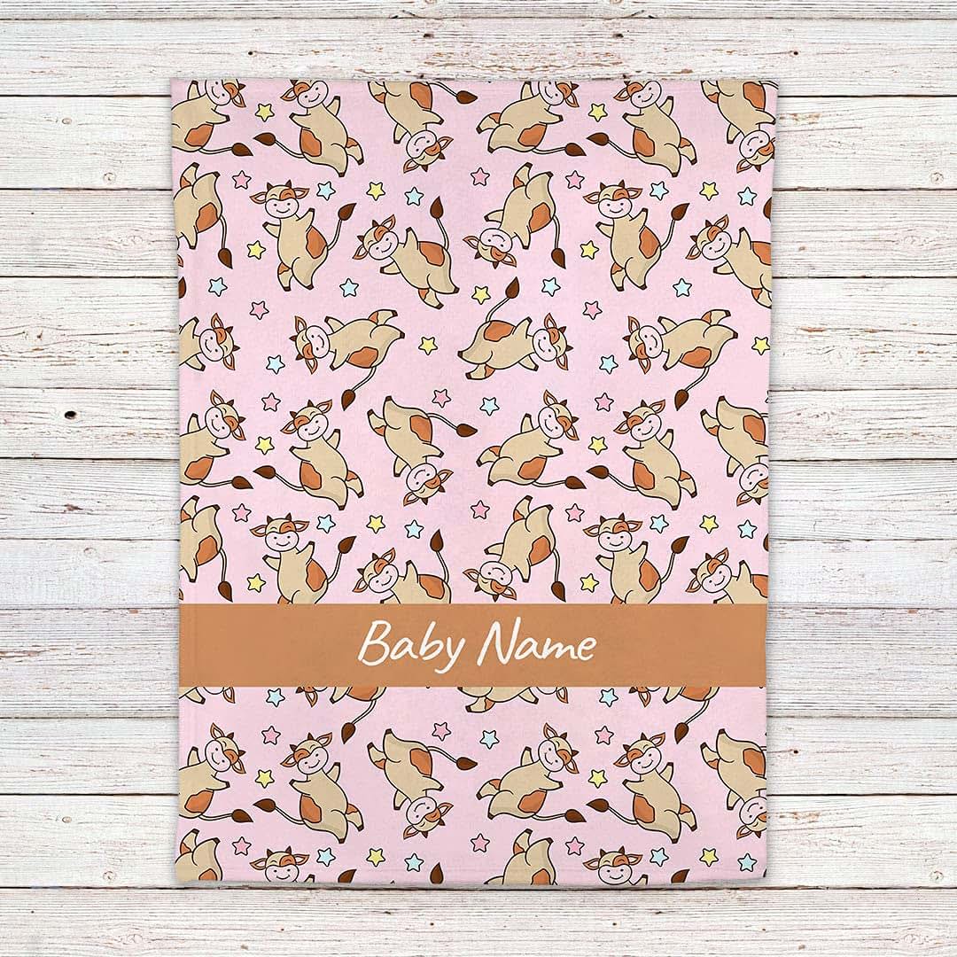 Gifts Everywhere Personalized Cow Customized Baby Newborn Gifts Catch Blanket,Print Baby Blankets for boy and girl with (photo 2)