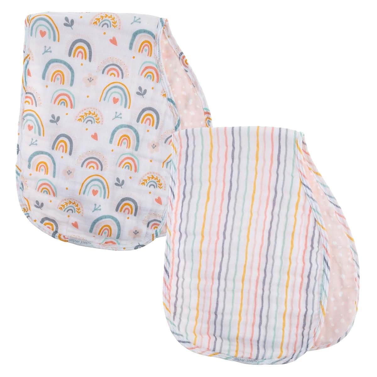Stephen Joseph Muslin Baby Burp Cloths Set of Two for Wiping and Protection
