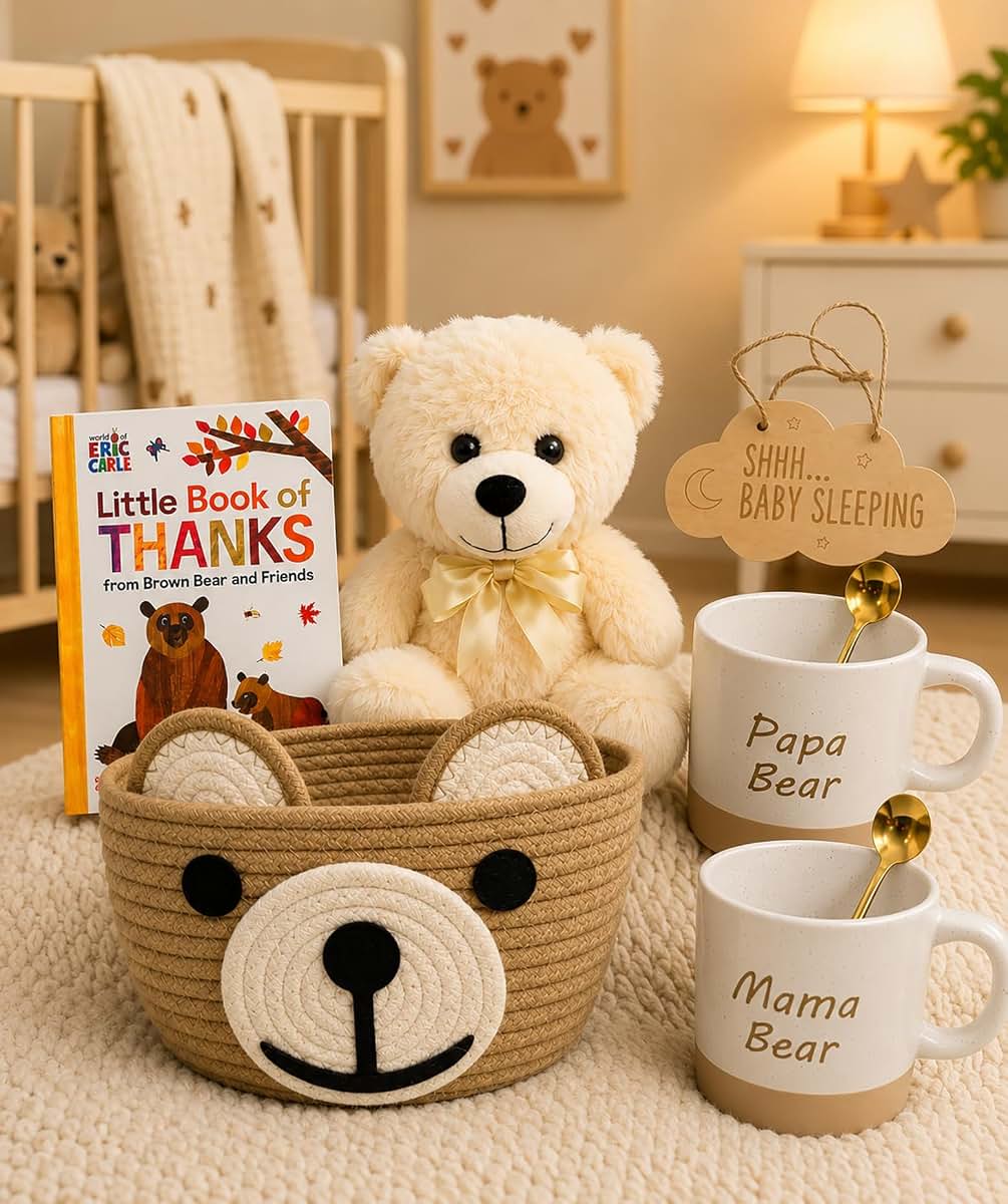 Beyond The Box Bear Theme Newborn Gift Basket With Parent Mugs (photo 4)