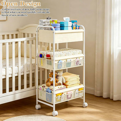 Diaper Caddy Cart Organizer | Mobile Nursery Storage Utility Cart