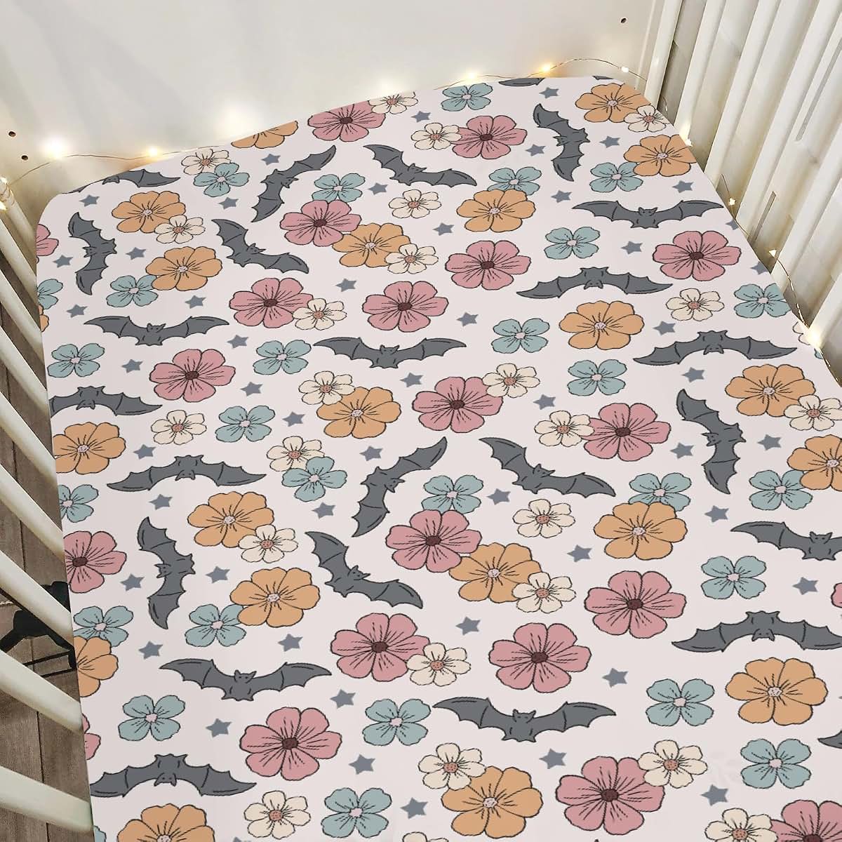 Boho Floral Bats Fitted Crib Sheets for Standard & Toddler Mattresses