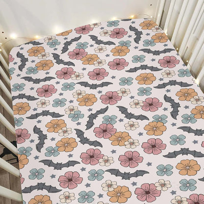 Boho Floral Bats Fitted Crib Sheets for Standard & Toddler Mattresses